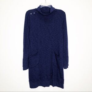 HORNY TOAD Button Mock Neck Pockets Organic Knit Tunic Dress